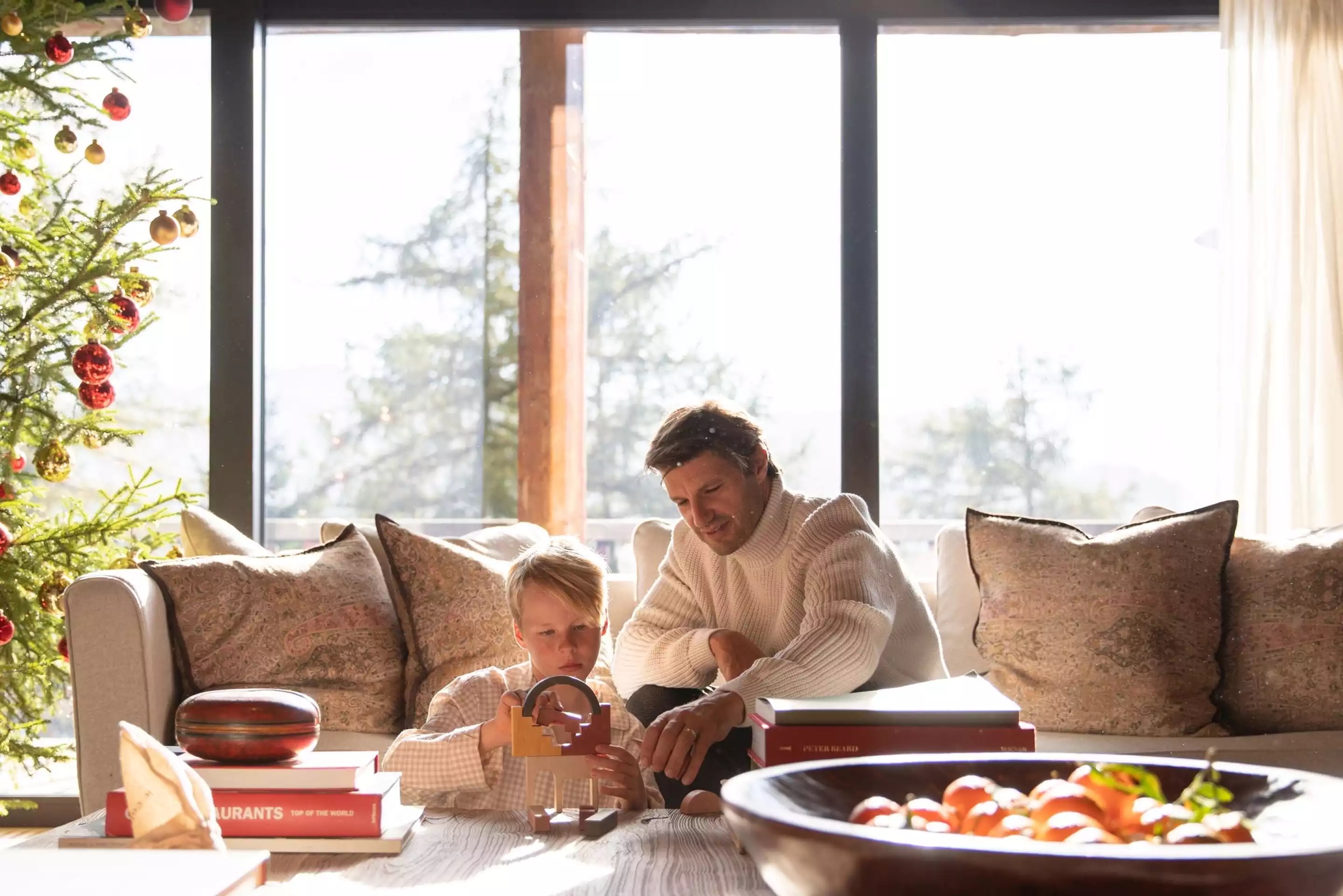 Peaceful moment with children by the pool in a family villa